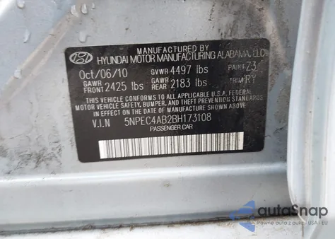 2011 Hyundai Sonata Se 2.0T из США, поврежденный, VIN 5NPEC4AB2BH173108